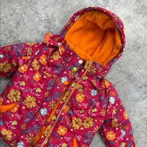 Floral Kids Puffer Jacket - Red & Orange